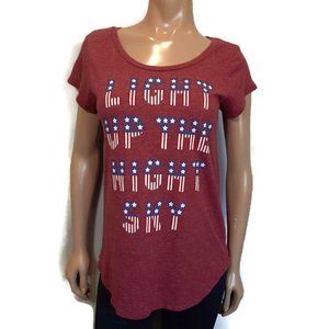 Lucky Brand Maroon Short Sleeve Tee with American Flag Lettering